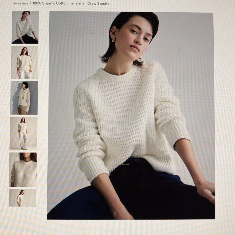 NWOT Quince Ivory 100% Organic Cotton Fisherman Crew Sweater L